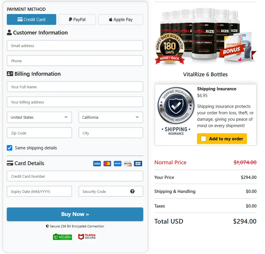 VitalRIZE™ Checkout Page